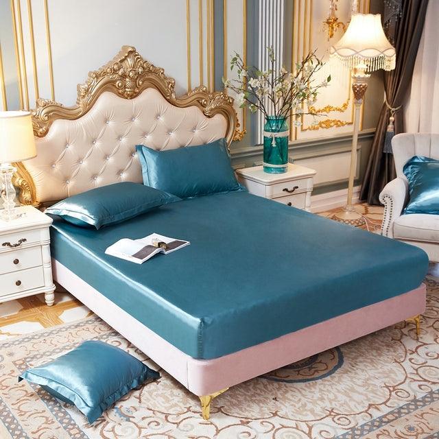 Conjunto Sleep Luxury™ de Lençol + Fronhas em Cetim / Ganhe Um Cobre Leito em Cetim de Brinde!