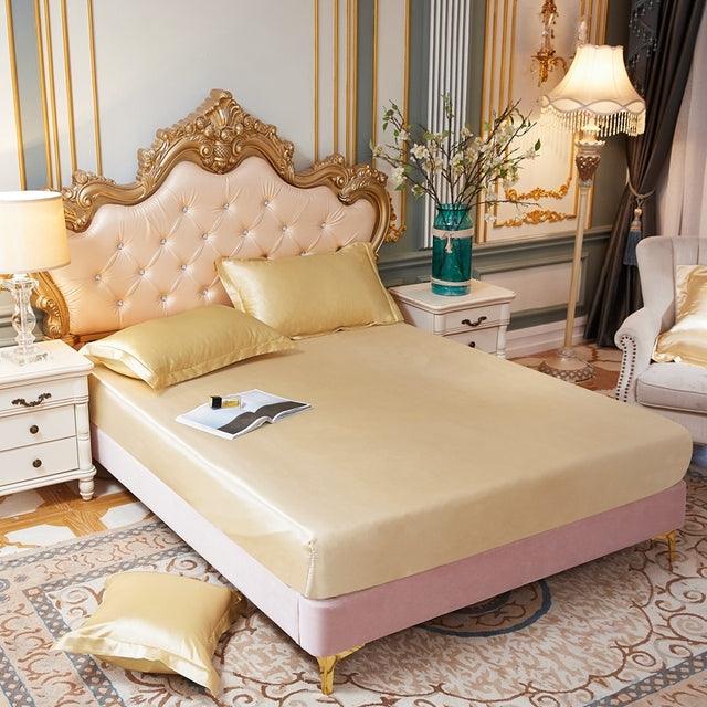 Conjunto Sleep Luxury™ de Lençol + Fronhas em Cetim / Ganhe Um Cobre Leito em Cetim de Brinde!